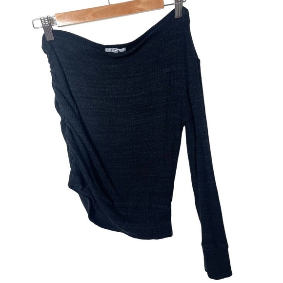 LNA Revolve Ribbed Black One Sleeve Open Shoulder Crop Top, Small - Picture 1 of 8
